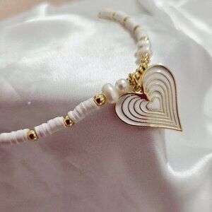 18K Gold Plated Gold White Heart Necklace Women Gift